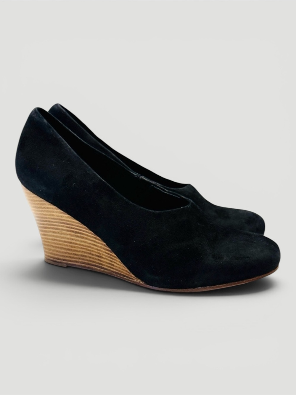 Eileen Fisher Suede Leather Sculpted Wedge Pump Black NWT $229 Women’s 7.5